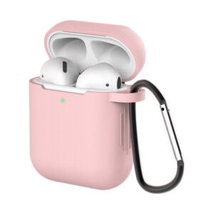 Silikoninis AirPods 1/2 dėklas su karabinu – rožinis