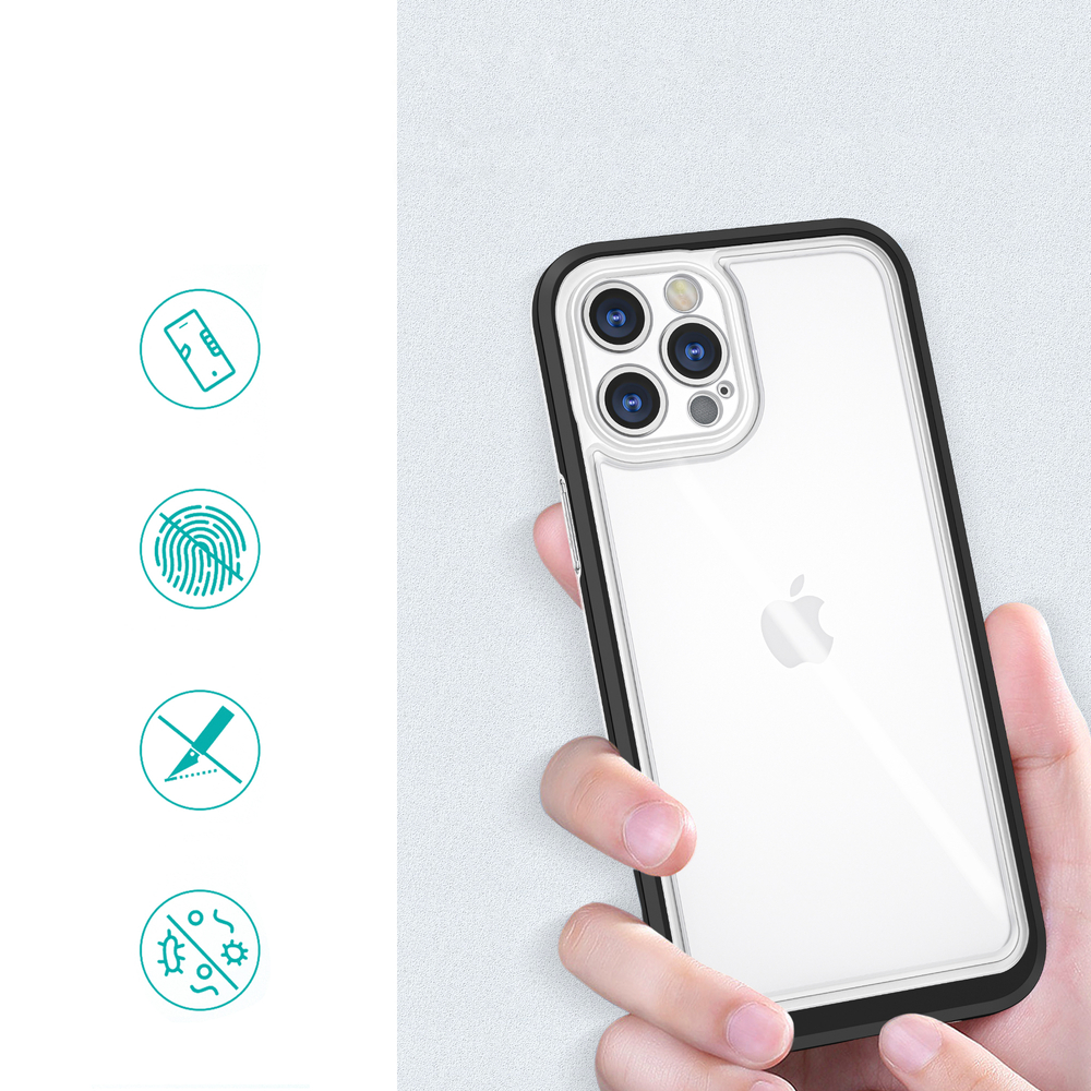 Skaidrus 3-in-1 dėklas iPhone 12 Pro Max – juodas rėmelis