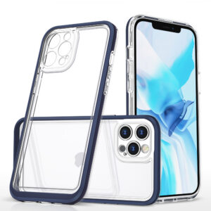 Skaidrus dėklas iPhone 12 Pro Max – mėlynas rėmelis