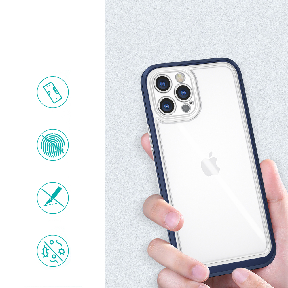 Skaidrus dėklas iPhone 12 Pro Max – mėlynas rėmelis
