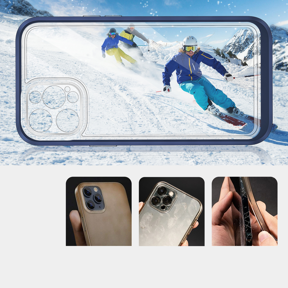 Skaidrus dėklas iPhone 12 Pro Max – mėlynas rėmelis