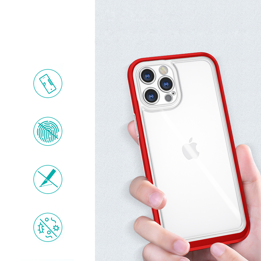 Skaidrus 3in1 dėklas iPhone 12 Pro Max – raudonas