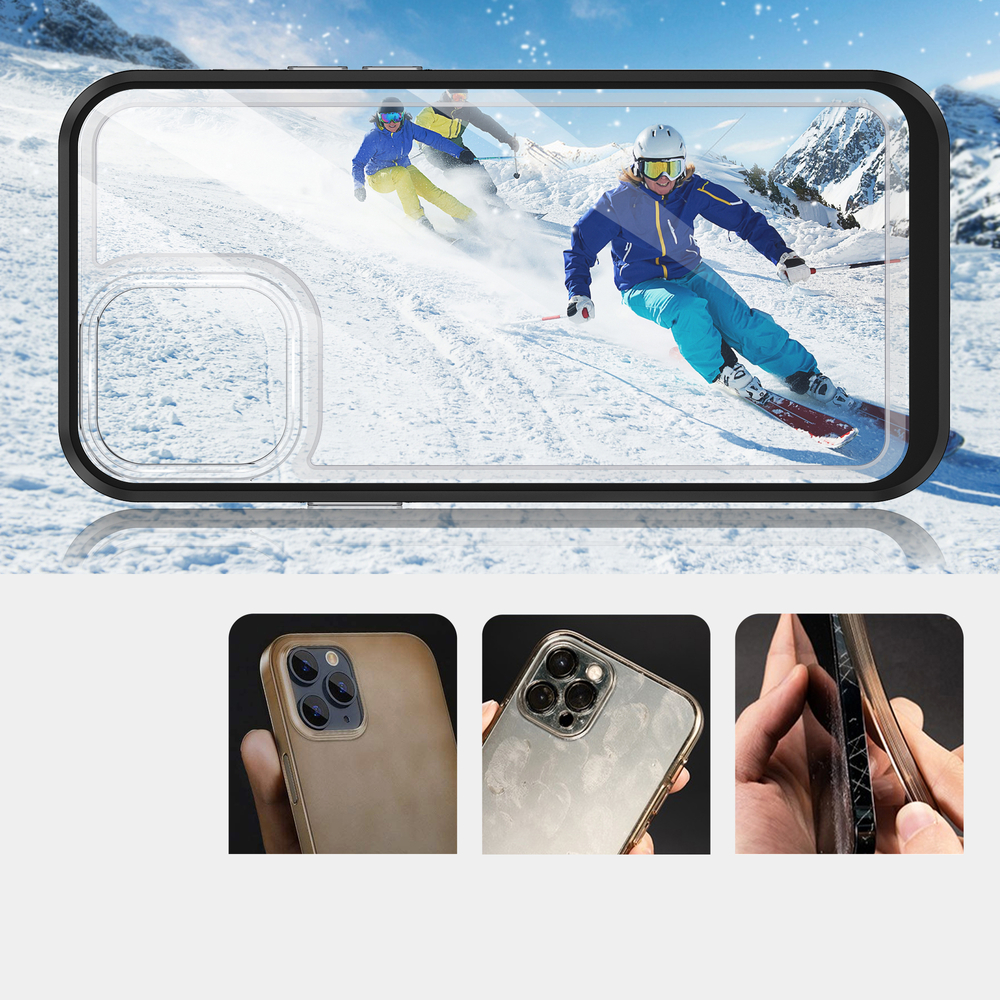 Skaidrus 3in1 dėklas iPhone 13 Pro Max – juodas rėmelis