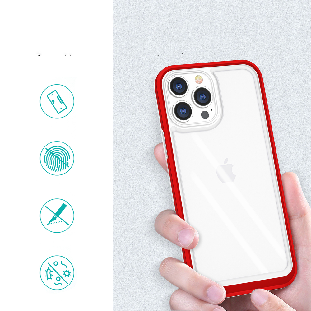 Skaidrus 3in1 dėklas iPhone 13 Pro Max – raudonas