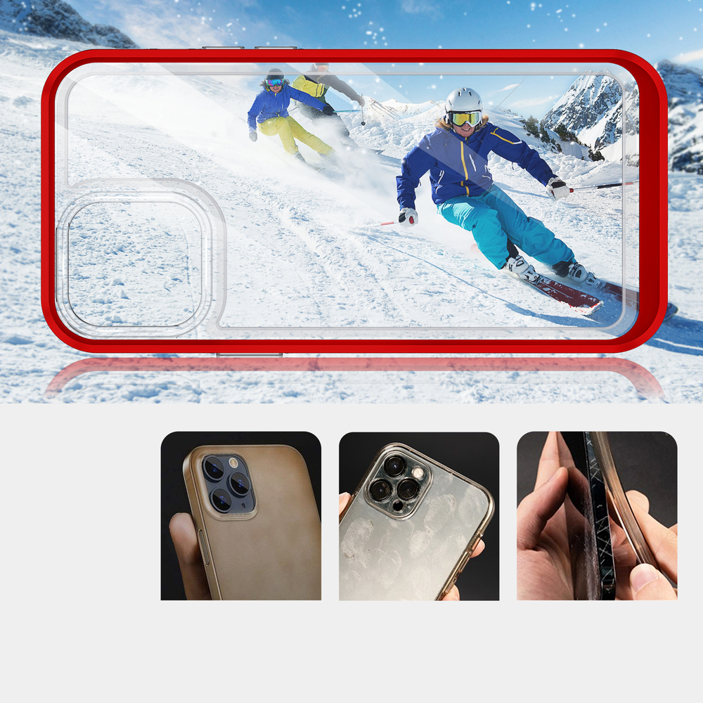 Skaidrus 3in1 dėklas iPhone 13 Pro Max – raudonas