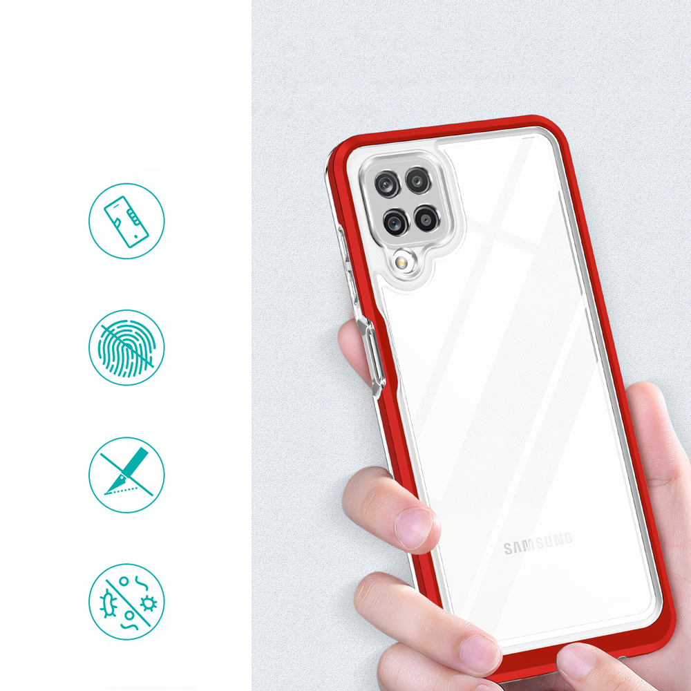 Skaidrus 3in1 dėklas Samsung Galaxy A22 4G – raudonas