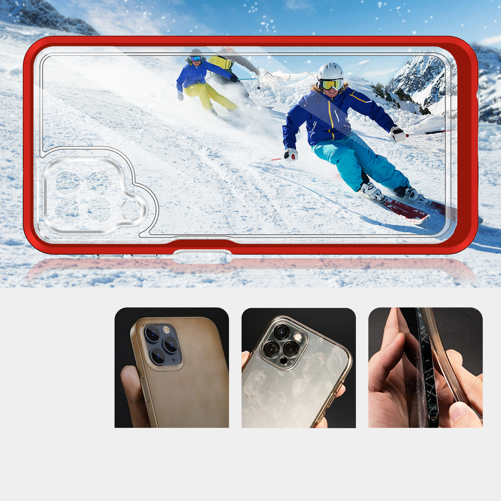 Skaidrus 3in1 dėklas Samsung Galaxy A22 4G – raudonas