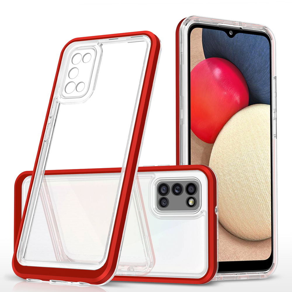 Skaidrus dėklas Samsung Galaxy A03s – raudonas rėmelis