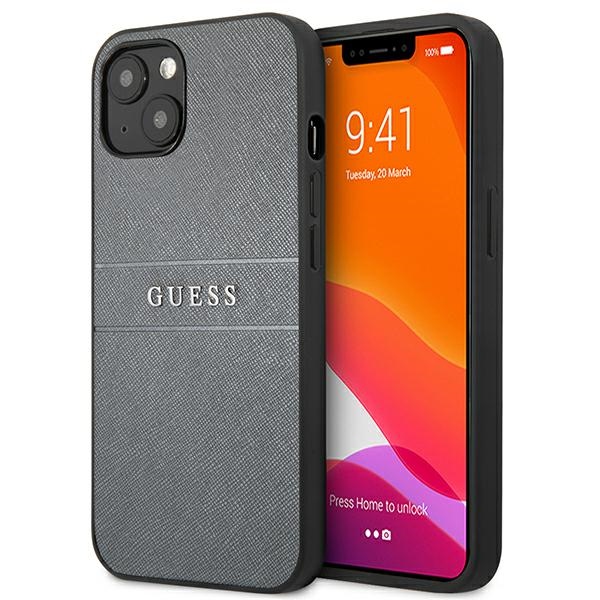 Guess Saffiano Stripe dėklas iPhone 13 mini – pilkas