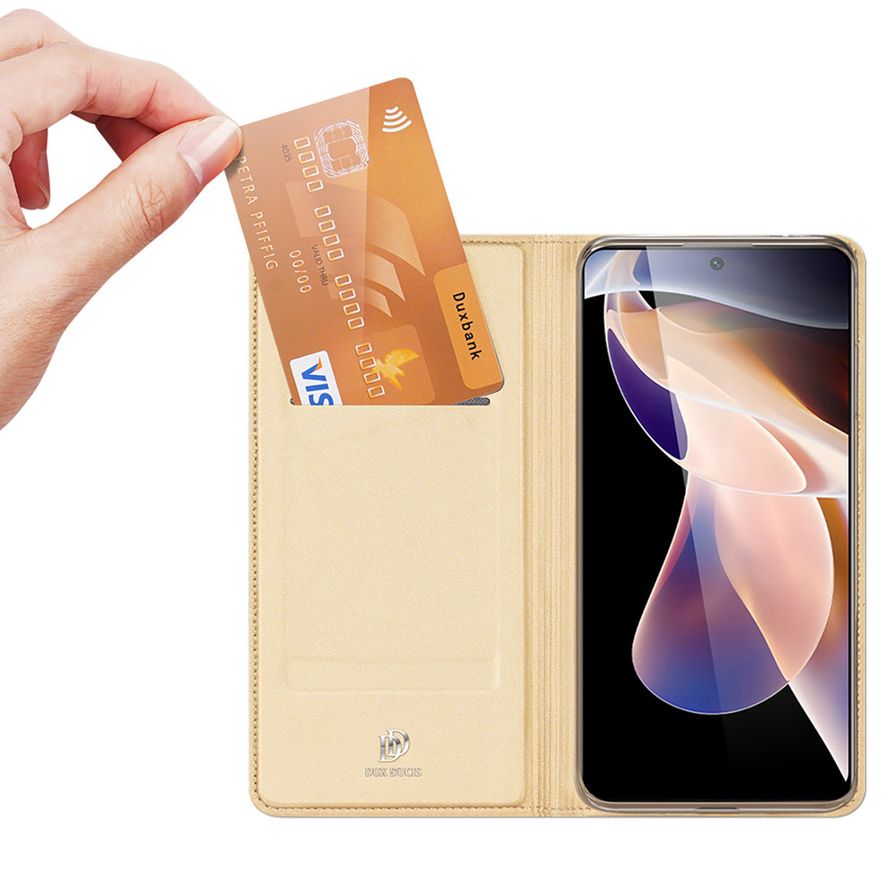 Dux Ducis Skin Pro atverčiamas dėklas Poco M4 Pro 5G – auksinis