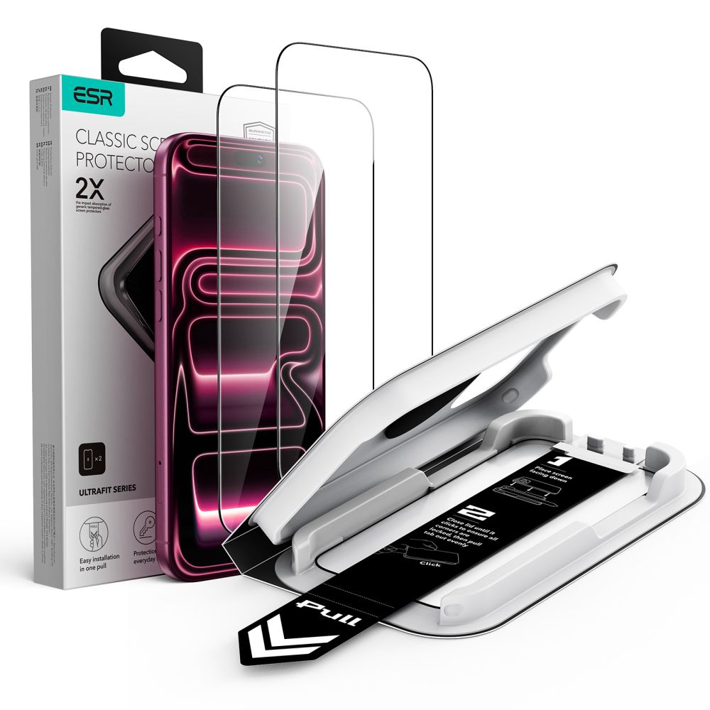 Apsauginis stiklas ESR UltraFit Classic iPhone 17 Pro Max / 18 Pro Max, 2 vnt., juodas
