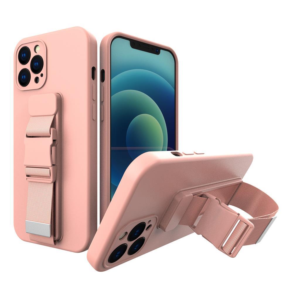 Silikoninis Rope Case dėklas su dirželiu Samsung Galaxy S21 FE – rožinis