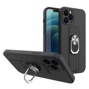 Silikoninis dėklas su žiedu Samsung Galaxy A73 – juodas