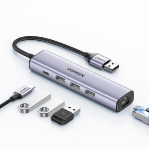 Ugreen daugiafunkcis adapteris HUB USB 3.0 - 3 x USB / Ethernet RJ-45 / USB Type C PD pilkas (CM475)