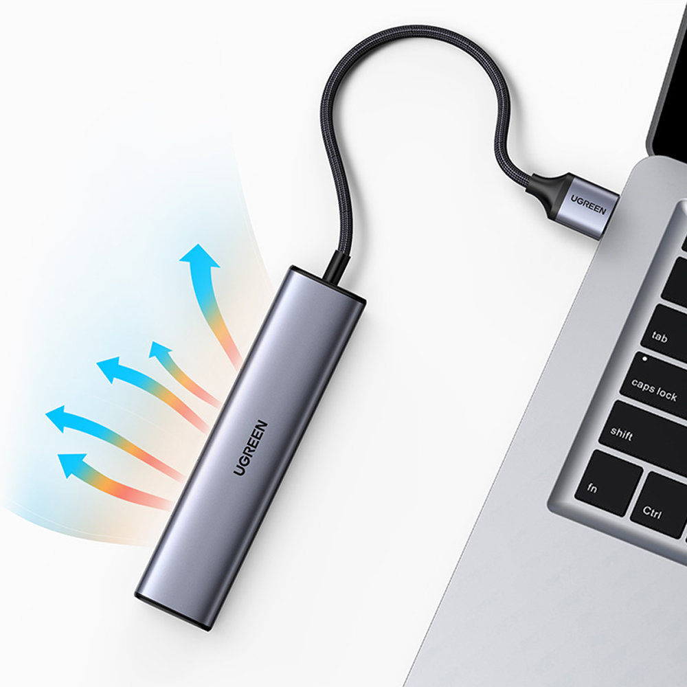 Ugreen daugiafunkcis adapteris HUB USB 3.0 - 3 x USB / Ethernet RJ-45 / USB Type C PD pilkas (CM475)