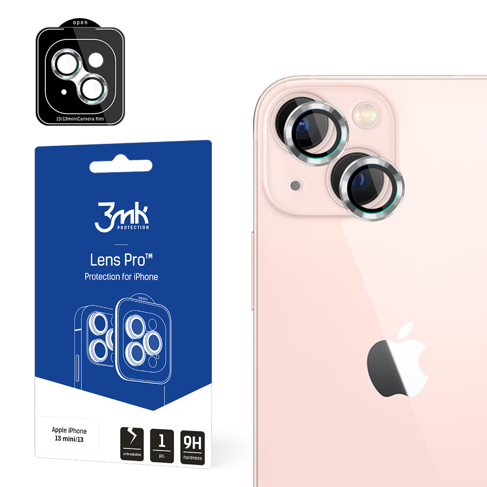 Kameros stiklas skirtas iPhone 13 mini 9H 3mk Lens Protection Pro serijos objektyvui - sidabrinis