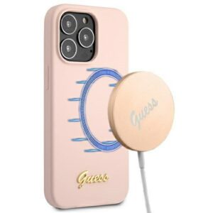 Guess MagSafe silikoninis dėklas iPhone 13 Pro Max – rožinis