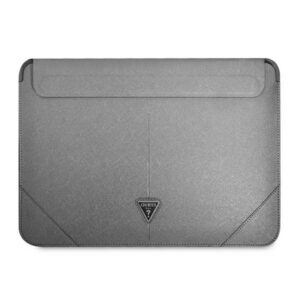Guess Saffiano Triangle Logo dėklas 16" nešiojamajam kompiuteriui - sidabrinė