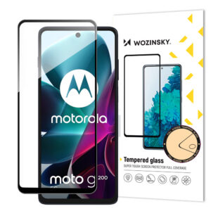 Wozinsky Full Glue grūdintas stiklas Motorola Moto G200 5G 9H Viso ekrano grūdintas stiklas su juodu rėmeliu
