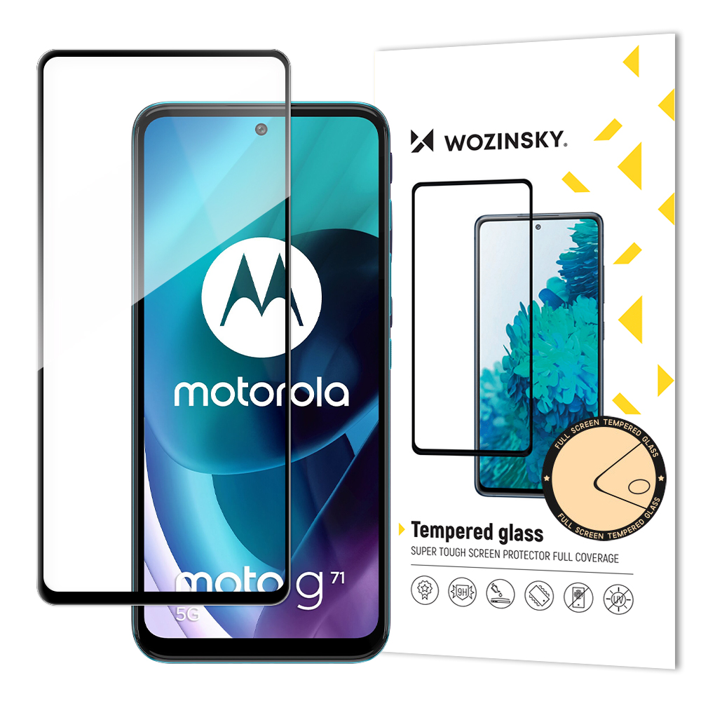 Wozinsky grūdintas stiklas, pilnai klijuojamas itin tvirtas ekrano apsauginis sluoksnis, pilnai padengtas rėmeliu, tinka Motorola Moto G71 5G juodai