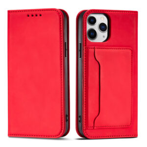 Magnetinis dėklas-piniginė iPhone 12 Pro Max – raudonas
