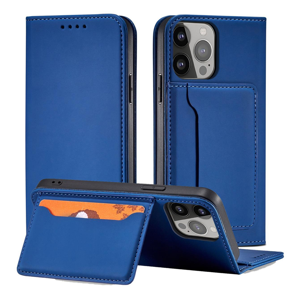 Magnetinis dėklas-piniginė iPhone 13 Pro Max – mėlynas