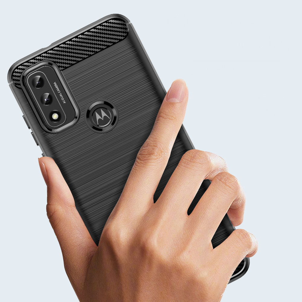 Carbon Case Flexible Cover Sleeve Motorola Moto G Play 2022 juoda