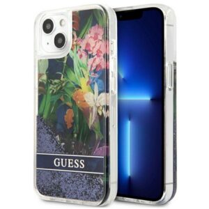 Guess dėklas iPhone 13 mini – mėlynas, blizgučiai