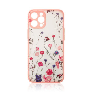 Skaidrus TPU dėklas iPhone 12 Pro Max – gėlės, rožinis