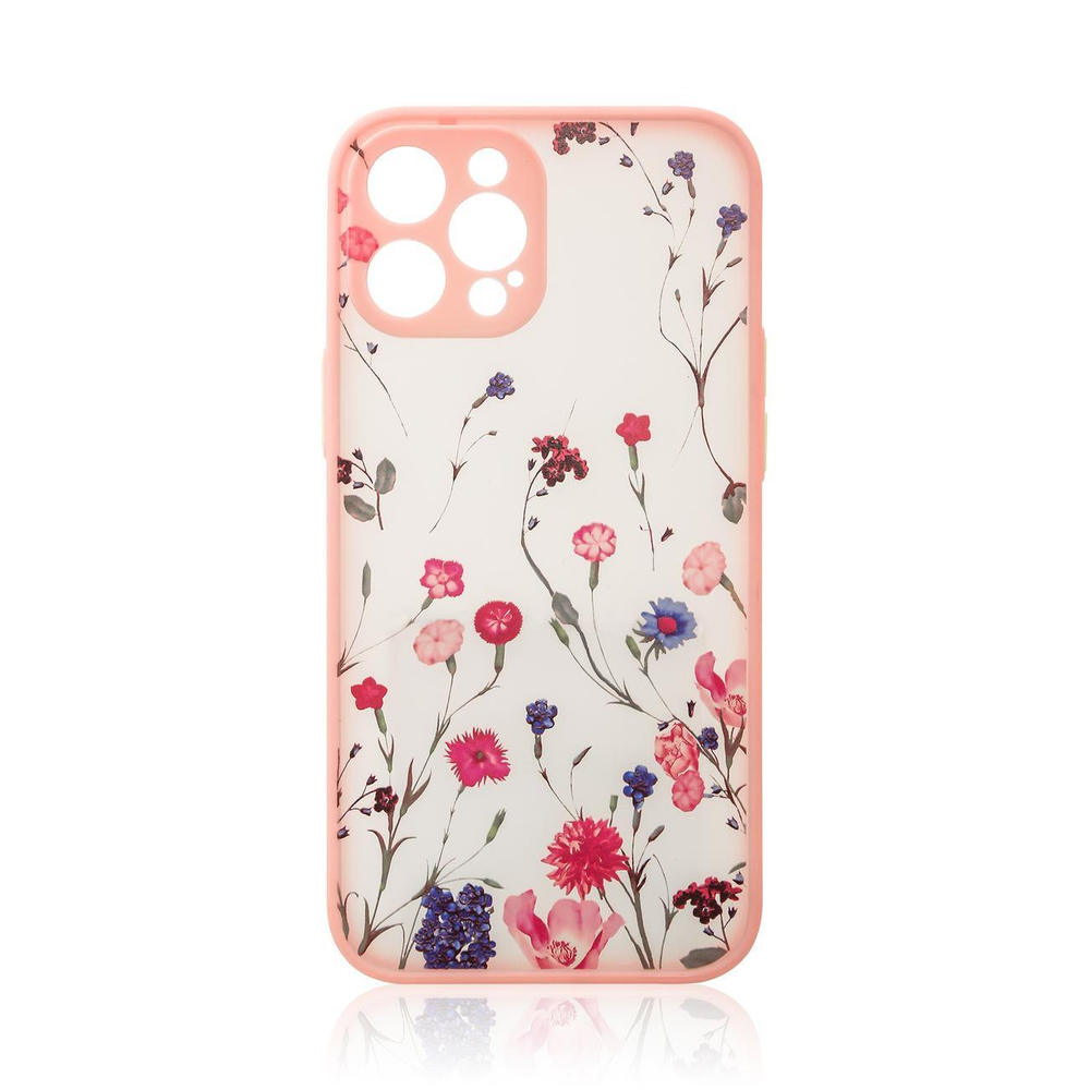 Skaidrus TPU dėklas iPhone 12 Pro Max – gėlės, rožinis