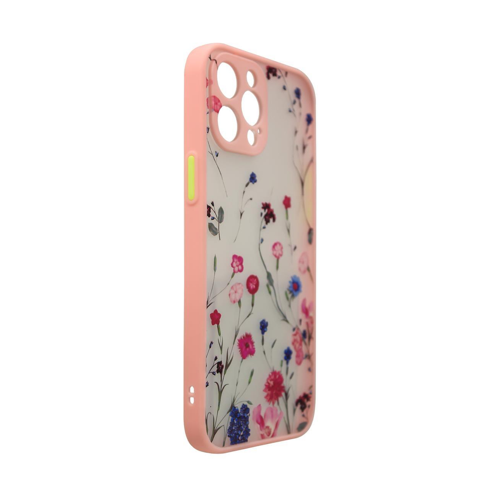 Skaidrus TPU dėklas iPhone 12 Pro Max – gėlės, rožinis