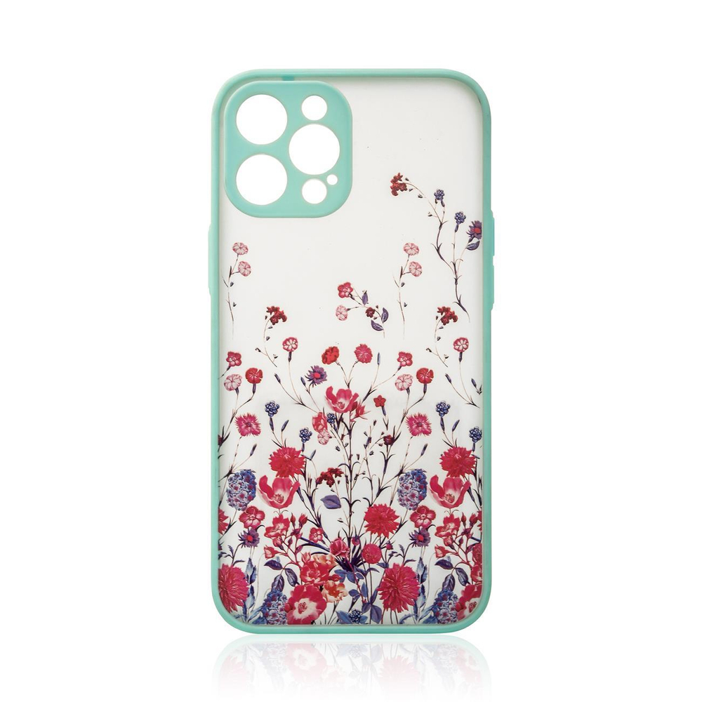 Skaidrus gėlėtas dėklas iPhone 12 Pro Max – šviesiai mėlynas