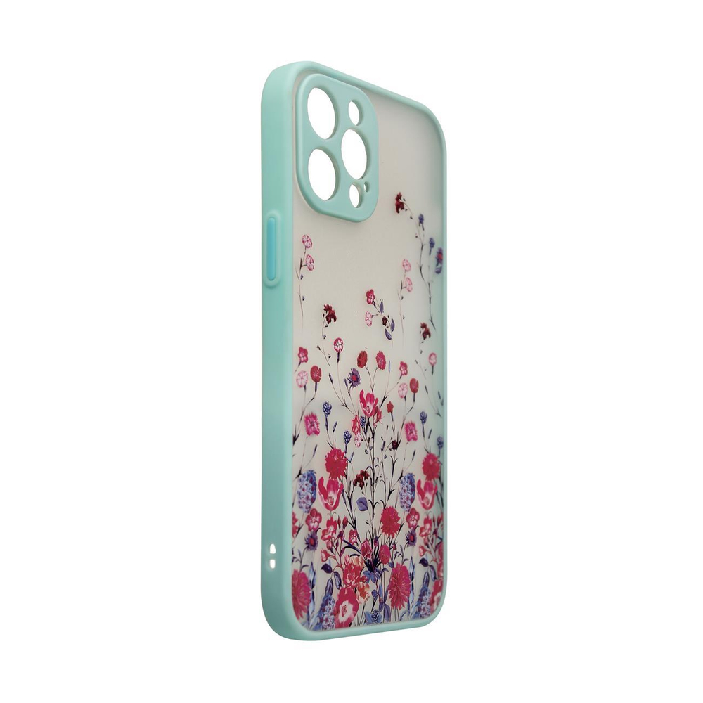 Skaidrus gėlėtas dėklas iPhone 12 Pro Max – šviesiai mėlynas