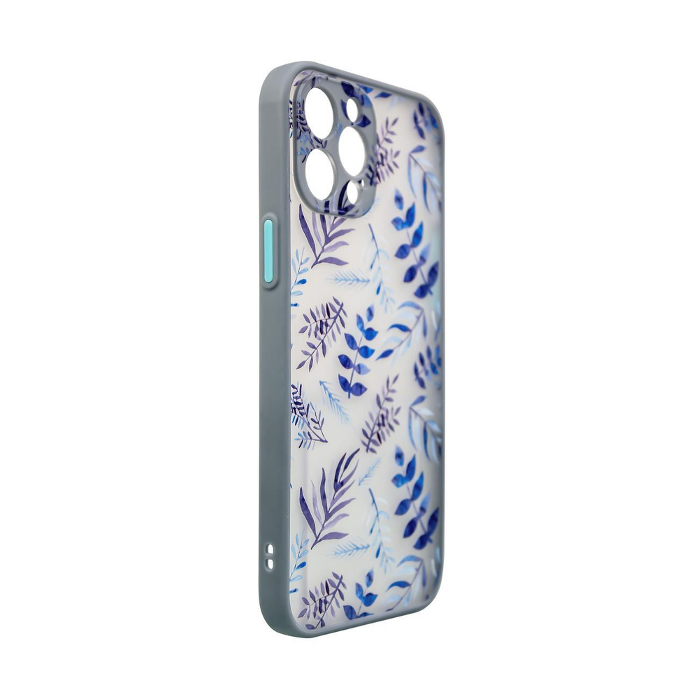 Skaidrus gėlėtas dėklas iPhone 12 Pro Max – tamsiai mėlynas