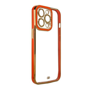 Skaidrus TPU dėklas iPhone 12 – auksinis rėmelis, raudonas