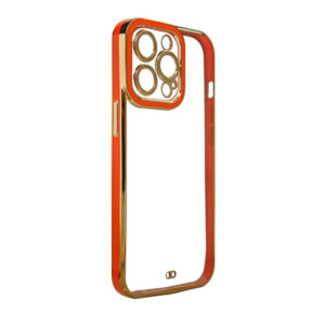 Fashion dėklas iPhone 13 Pro – raudonas, auksinis rėmelis