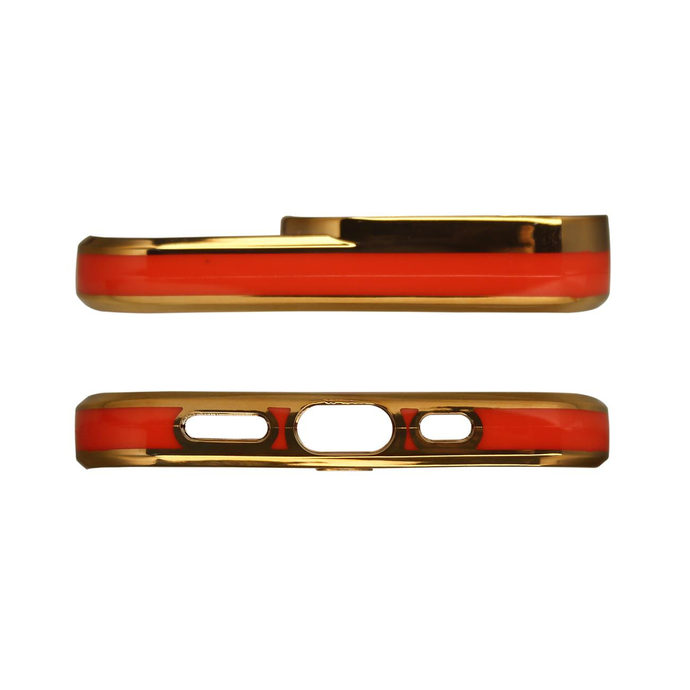 Fashion dėklas iPhone 13 Pro – raudonas, auksinis rėmelis