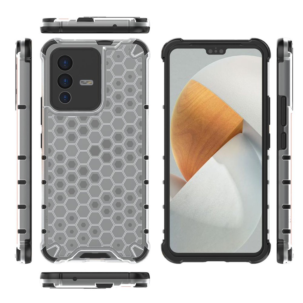 Honeycomb dėklas armored dangtelis su gel frame skirtas Vivo V23 5G skaidriai