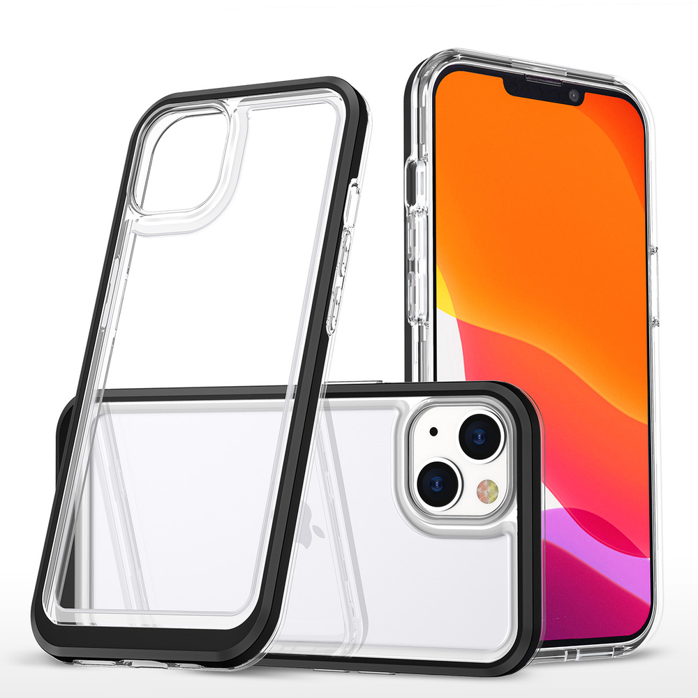Skaidrus Clear 3in1 dėklas iPhone 14 – juodas rėmelis