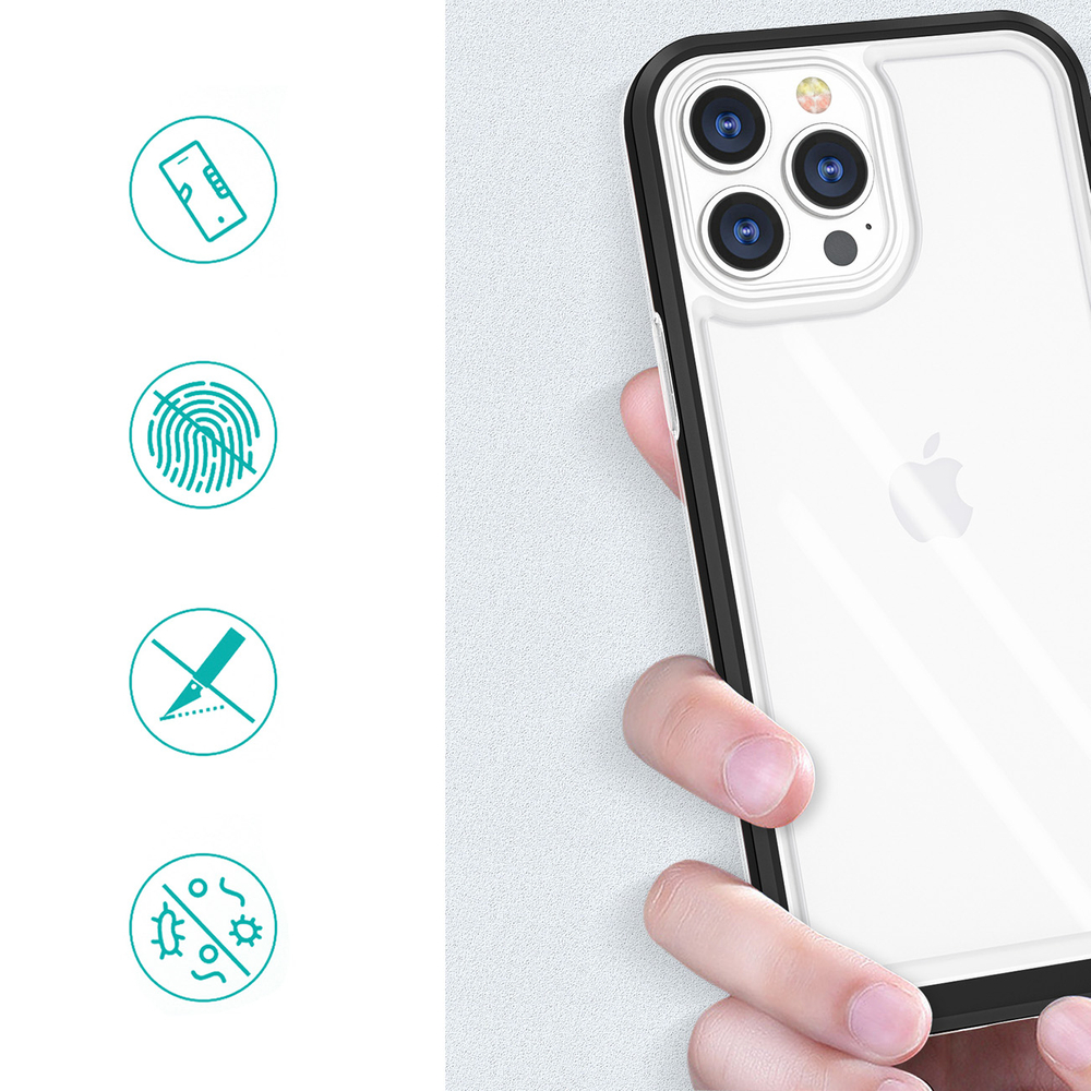 Skaidrus Clear 3in1 dėklas iPhone 14 – juodas rėmelis