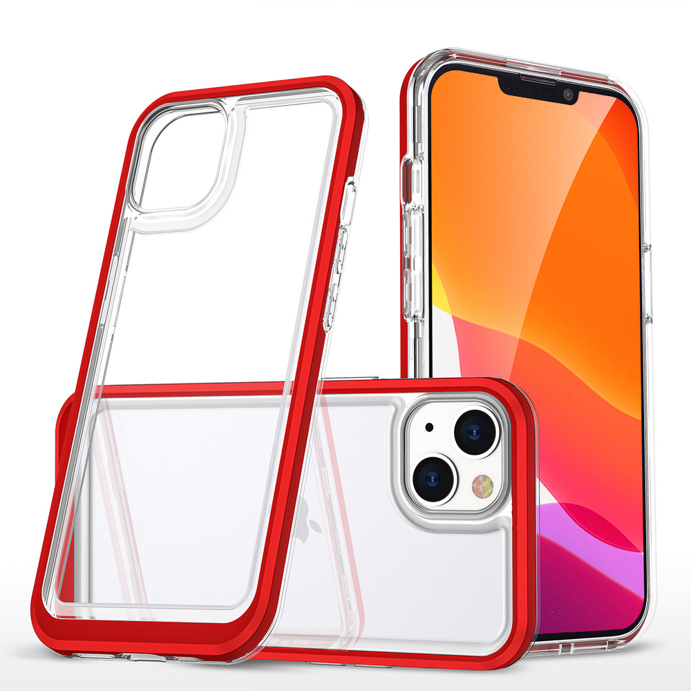 Skaidrus iPhone 14 Plus dėklas Clear 3in1 – raudonas rėmelis