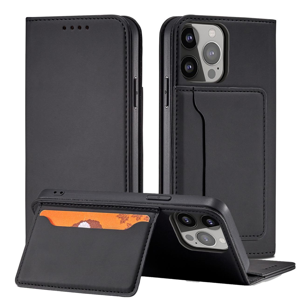 Magnetinis dėklas iPhone 14 su pinigine – juodas