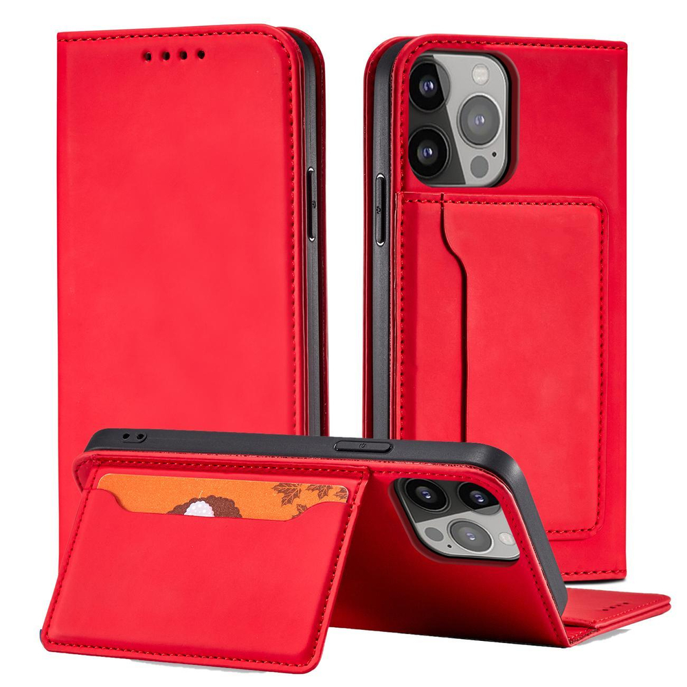 Magnet Card Case dėklas iPhone 14 Pro – raudonas