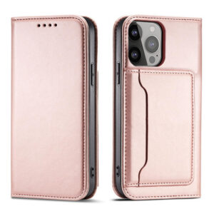 Magnetinis dėklas su pinigine iPhone 14 Pro – rožinis