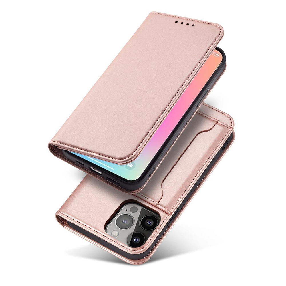 Magnetinis dėklas su pinigine iPhone 14 Pro – rožinis