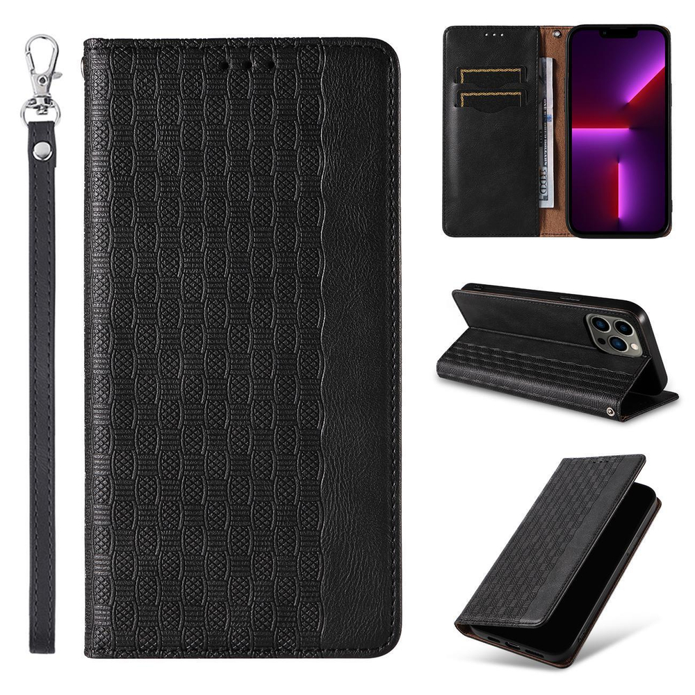 Magnetinis dėklas iPhone 14 su pinigine – juodas