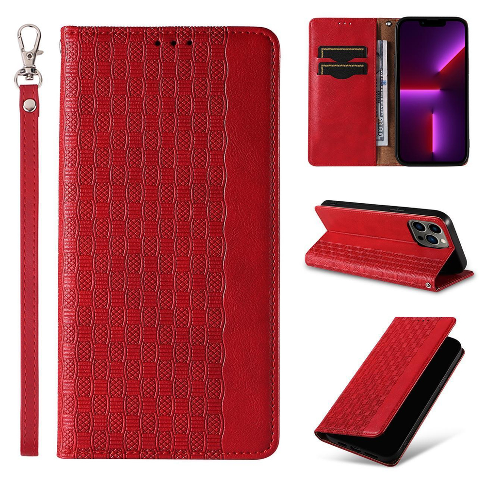Magnet Strap dėklas iPhone 14 Pro – raudonas, piniginė
