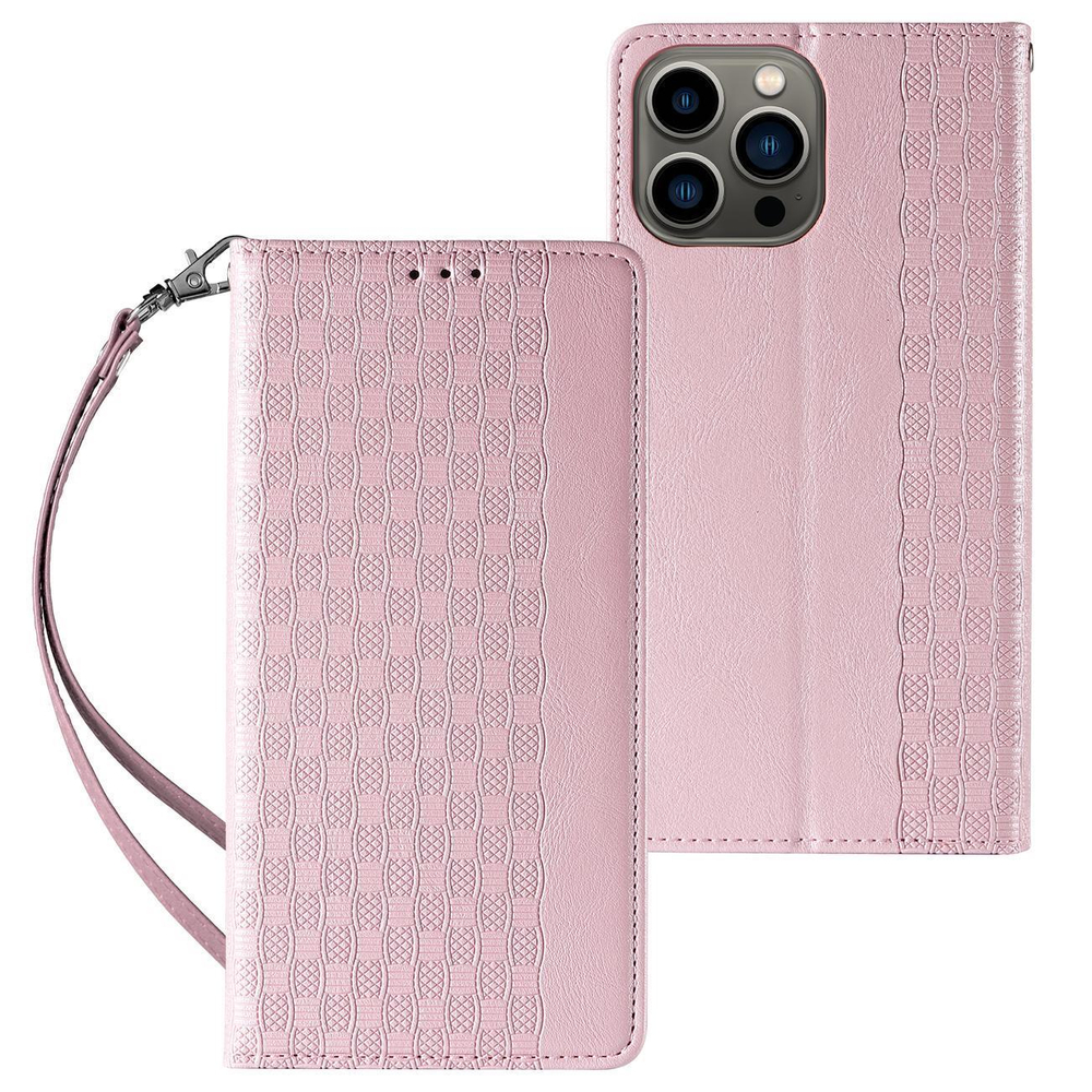 Piniginis dėklas iPhone 14 Pro – rožinis (su dirželiu)