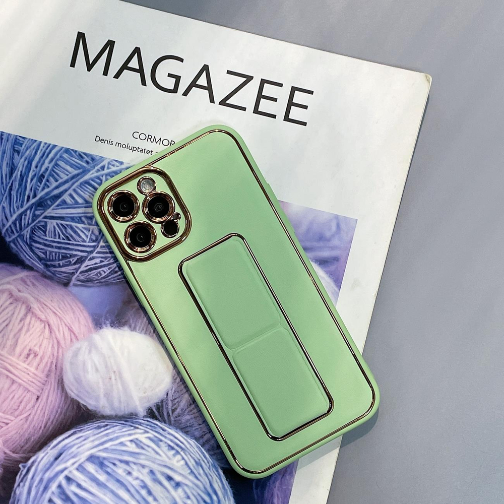 Silikoninis dėklas su stovu iPhone 13 Pro – žalias