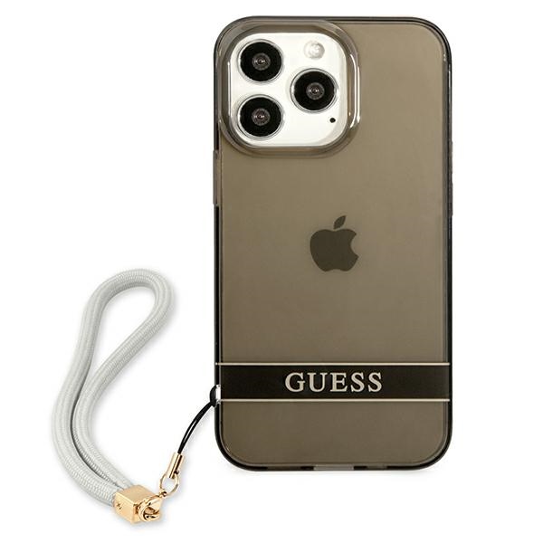 Guess skaidrus dėklas iPhone 13/13 Pro su dirželiu – juodas